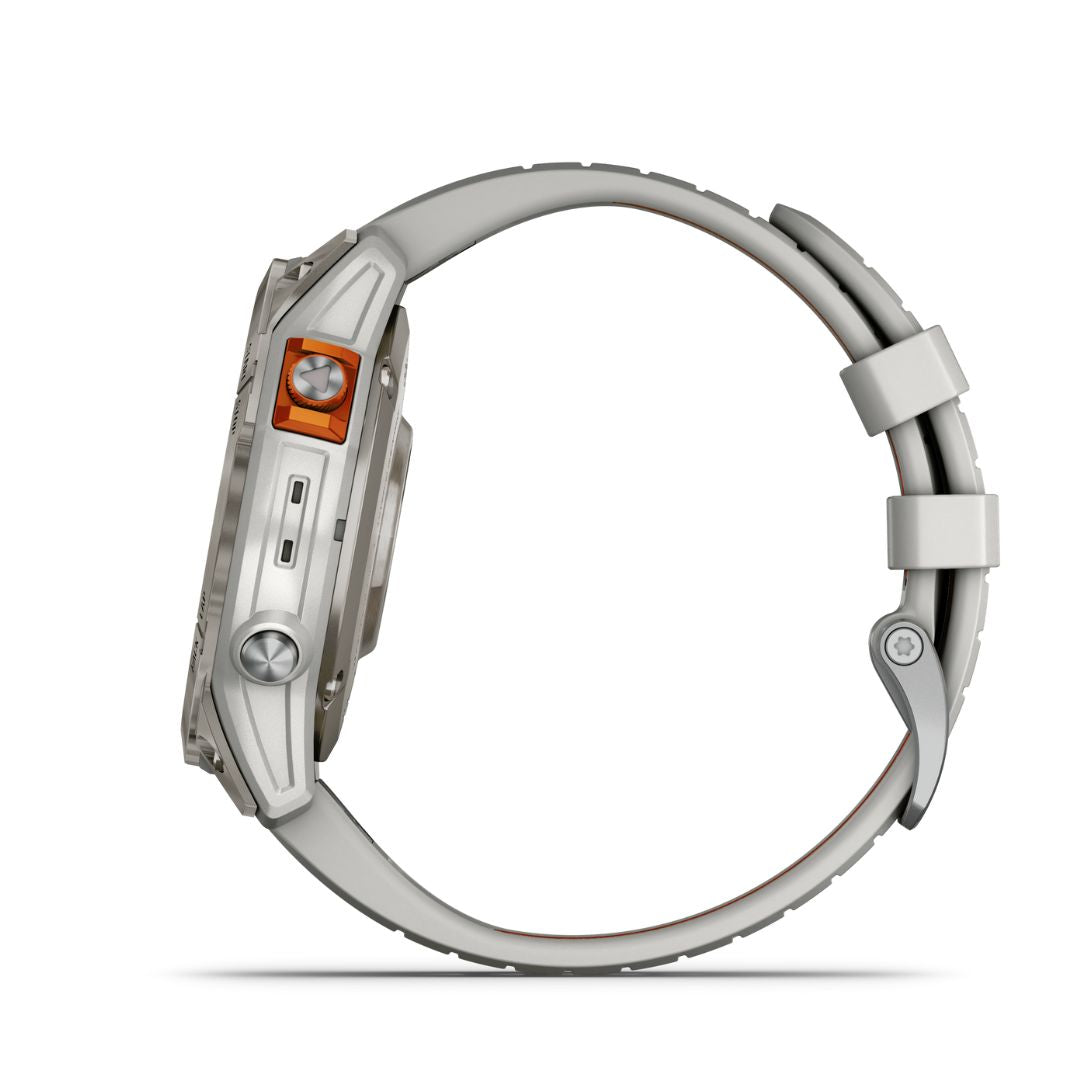 Garmin fenix 7 Pro Solar Sapphire Multisport GPS 47 mm Smartwatch,  Titanium, Fog Gray/Ember Orange with Wearable4U Power Bank Bundle 