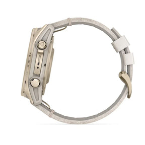 Garmin Fenix 8, 43 mm, Sapphire Amoled, vaalea kulta ja kalkkikivenvärinen nahkahihna, älykello 010-02903-40