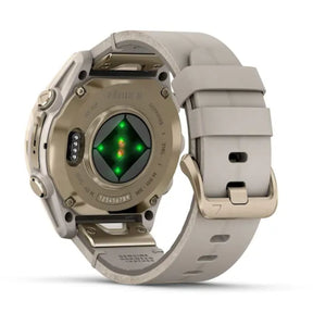 Garmin Fenix 8, 43 mm, Sapphire Amoled, vaalea kulta ja kalkkikivenvärinen nahkahihna, älykello 010-02903-40