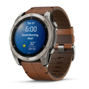 Garmin Fenix 8, 51mm Sapphire Amoled, grafiitinharmaa ja ruskea nahkaranneke, älykello 010-02905-40