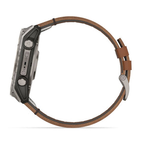Garmin Fenix 8, 51mm Sapphire Amoled, grafiitinharmaa ja ruskea nahkaranneke, älykello 010-02905-40