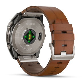 Garmin Fenix 8, 51mm Sapphire Amoled, grafiitinharmaa ja ruskea nahkaranneke, älykello 010-02905-40