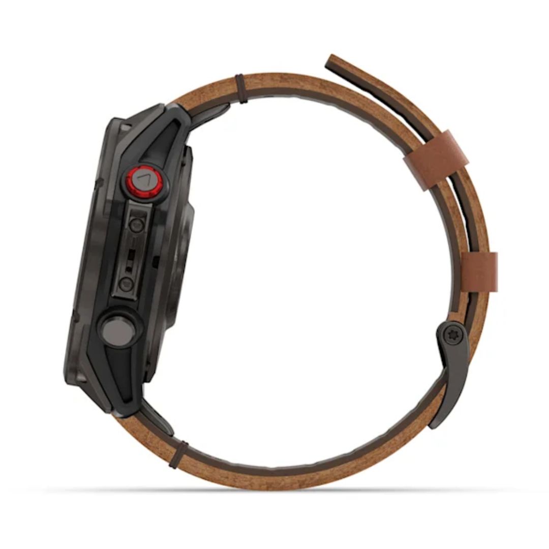 Garmin Fenix 8 Pro LTE, 47mm Amoled Sapphire, titaani ja ruskea nahkaranneke, älykello 010-03198-40