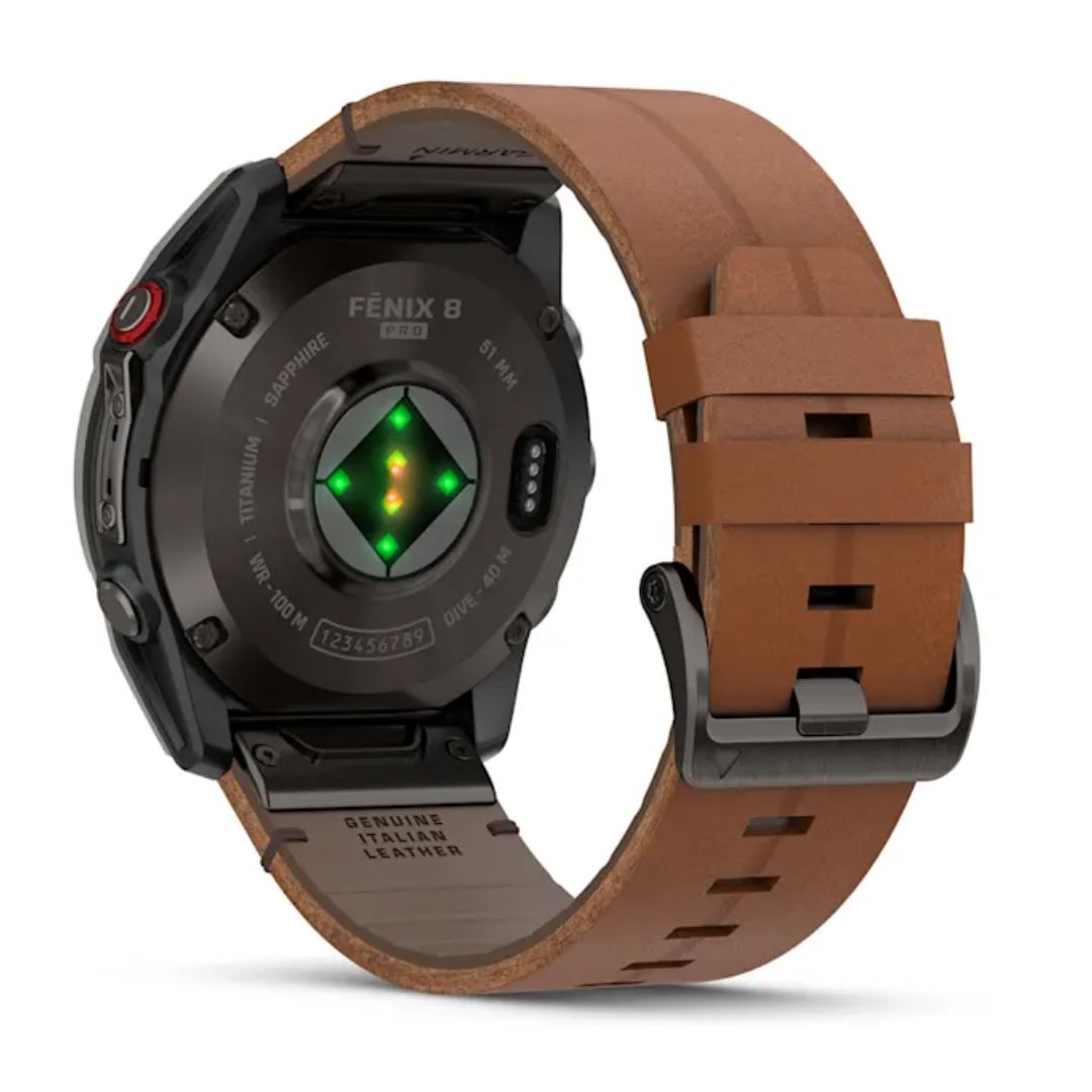 Garmin Fenix 8 Pro LTE, 51mm Amoled Sapphire, titaani ja ruskea nahkaranneke, älykello 010-03199-40