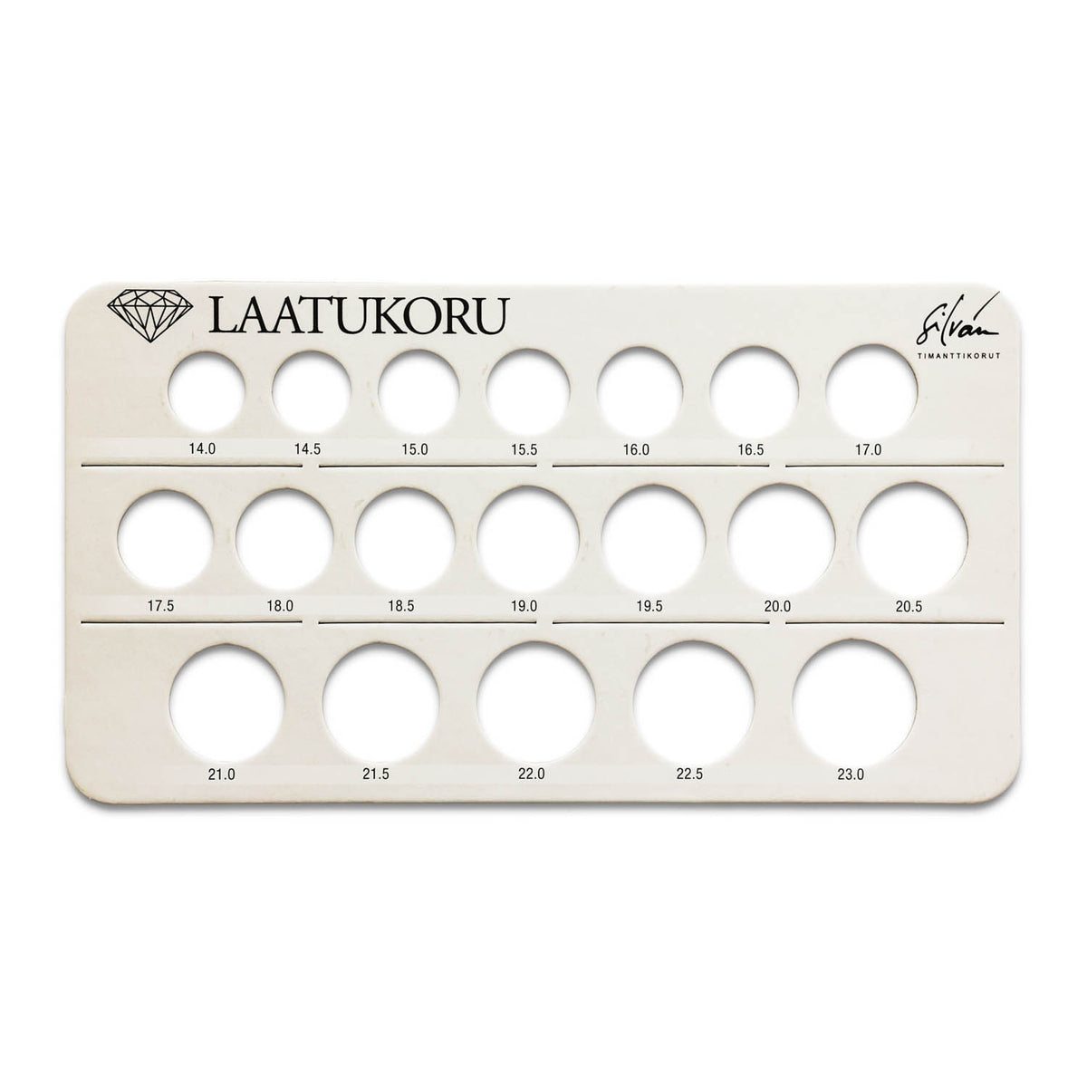 Laatukoru ilmainen sormusmitta, koot 14mm - 23mm