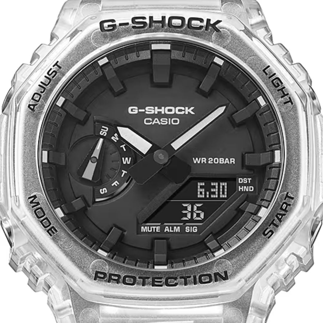 Läpinäkyvä Casio G-Shock GA-2100SKE-7AER anadigi-rannekello