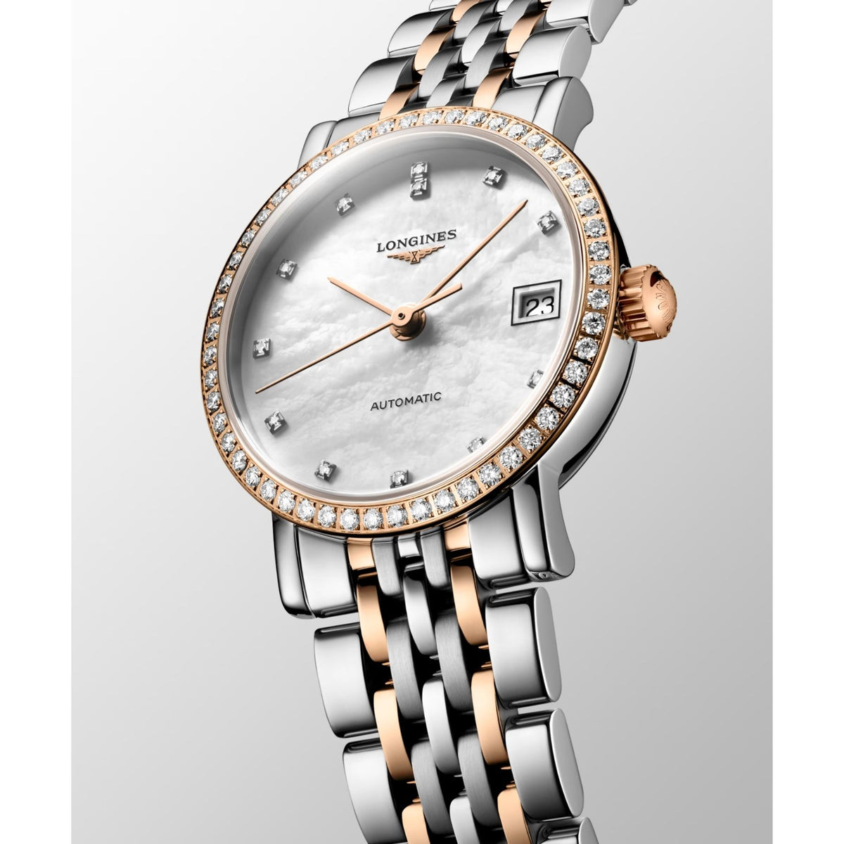 Longines Elegant Collection rannekello L43095817, ruusukulta ja timantit