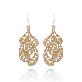 Lumoava Fantasia puukorvakorut, koivuvaneria ja hopeaa