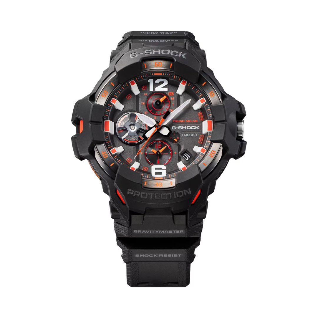Musta Casio G-Shock GR-B300-1A4ER rannekello punaisilla yksityiskohdilla