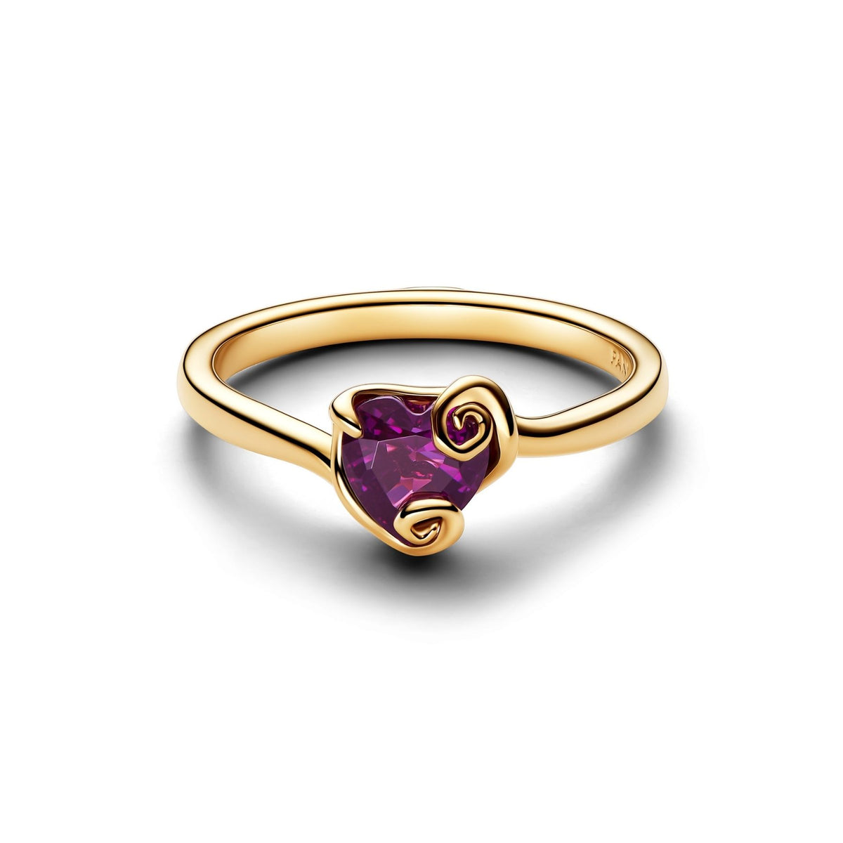 Pandora Disney Sally sormus keltakullatulla rungolla ja violetilla sydämenmuotoisella kristallilla