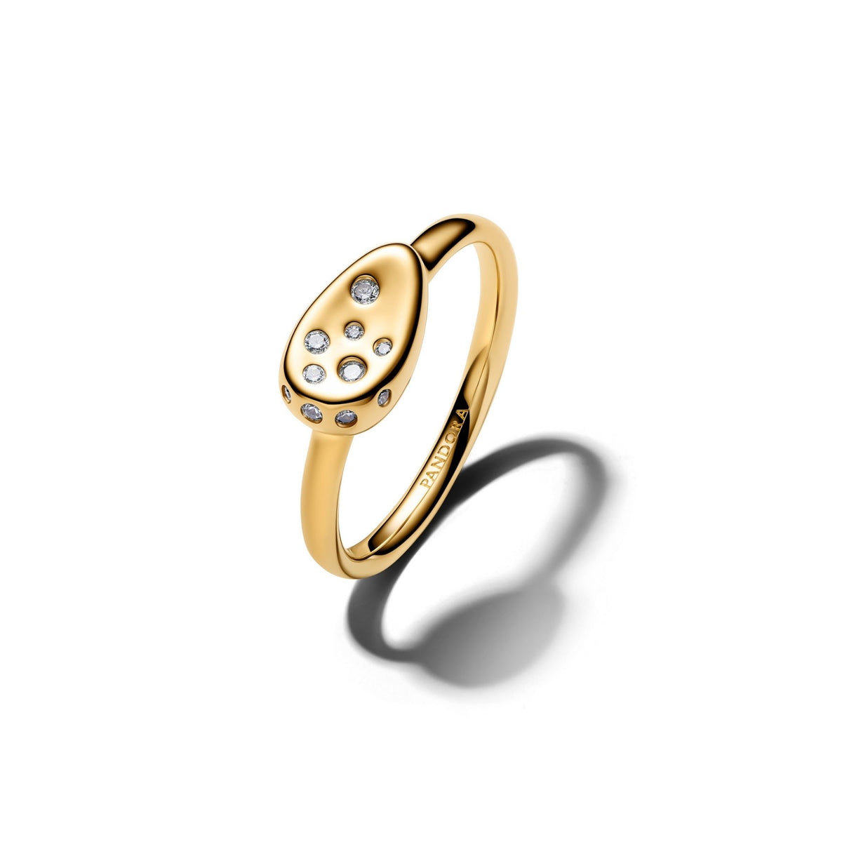 Pandora Essence Medium Stone-Set Oval Signet sormus, keltakullattu, 164672C01