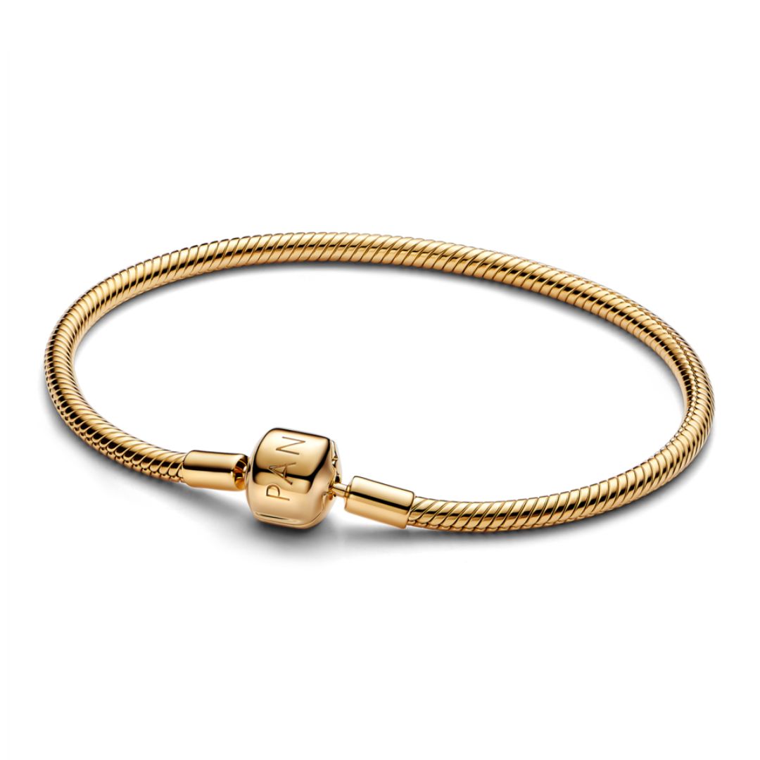 Pandora Moments Barrel Clasp Snake Chain rannekoru, keltakullattu, 563390C00