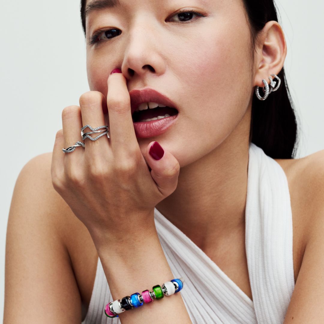 Pandora Moments Black Mini Murano Glass hela, hopea, 793117C00