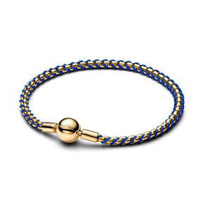 Pandora Moments Blue Cord Box Chain rannekoru, keltakullattu, 563816C02