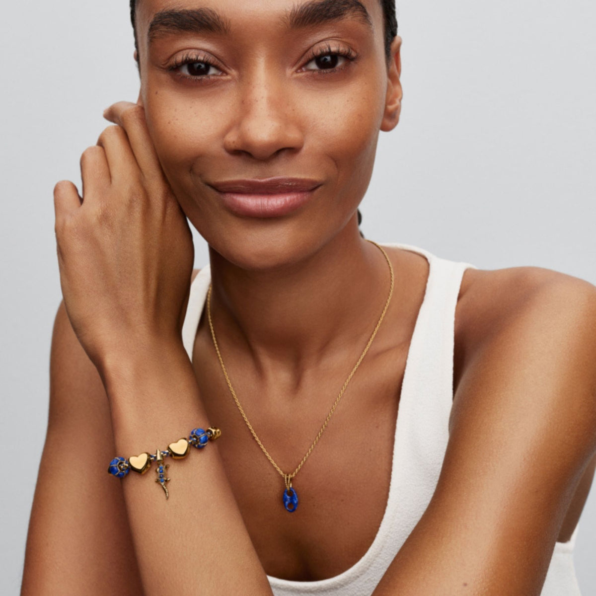 Pandora Moments Blue Cord Box Chain rannekoru, keltakullattu, 563816C02