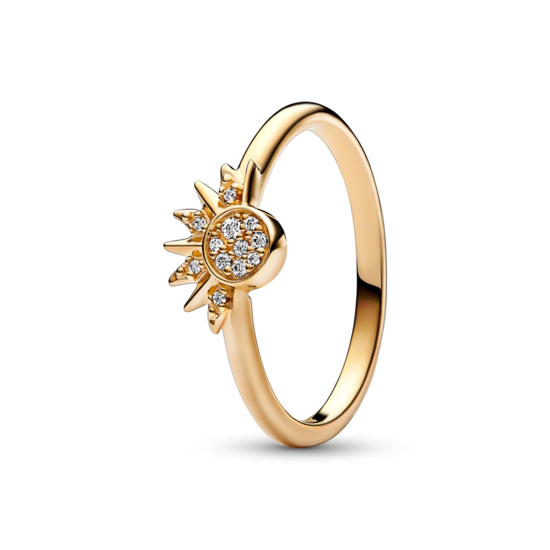 Pandora Moments Celestial Sparkling Sun sormus, keltakullattu, 162674C01