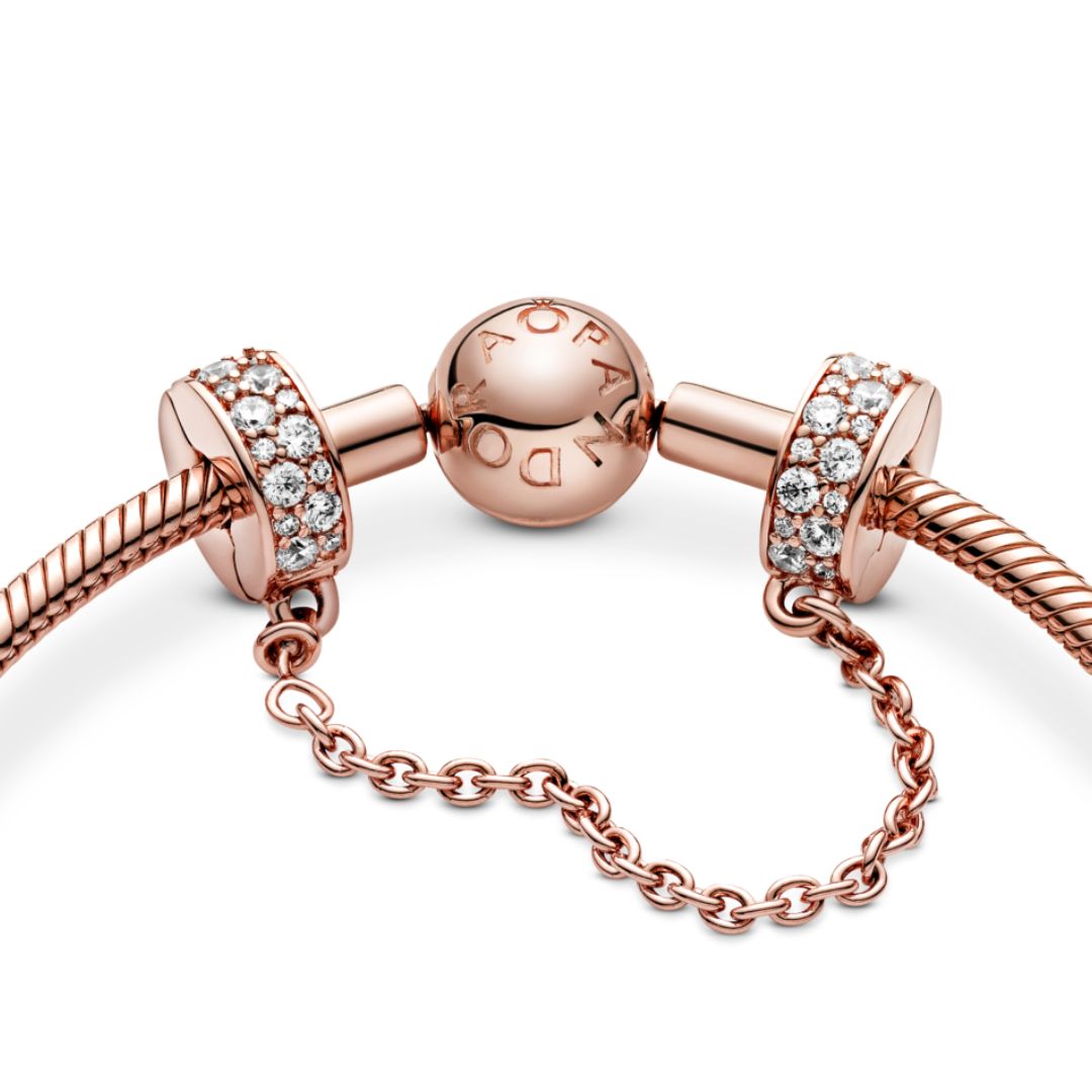 Pandora Moments Clear Pavé Safety Chain hela, ruusukullattu, 786322CZ-05