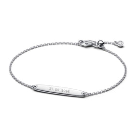 Pandora Moments Engravable Bar Chain rannekoru, hopea, 594010C01