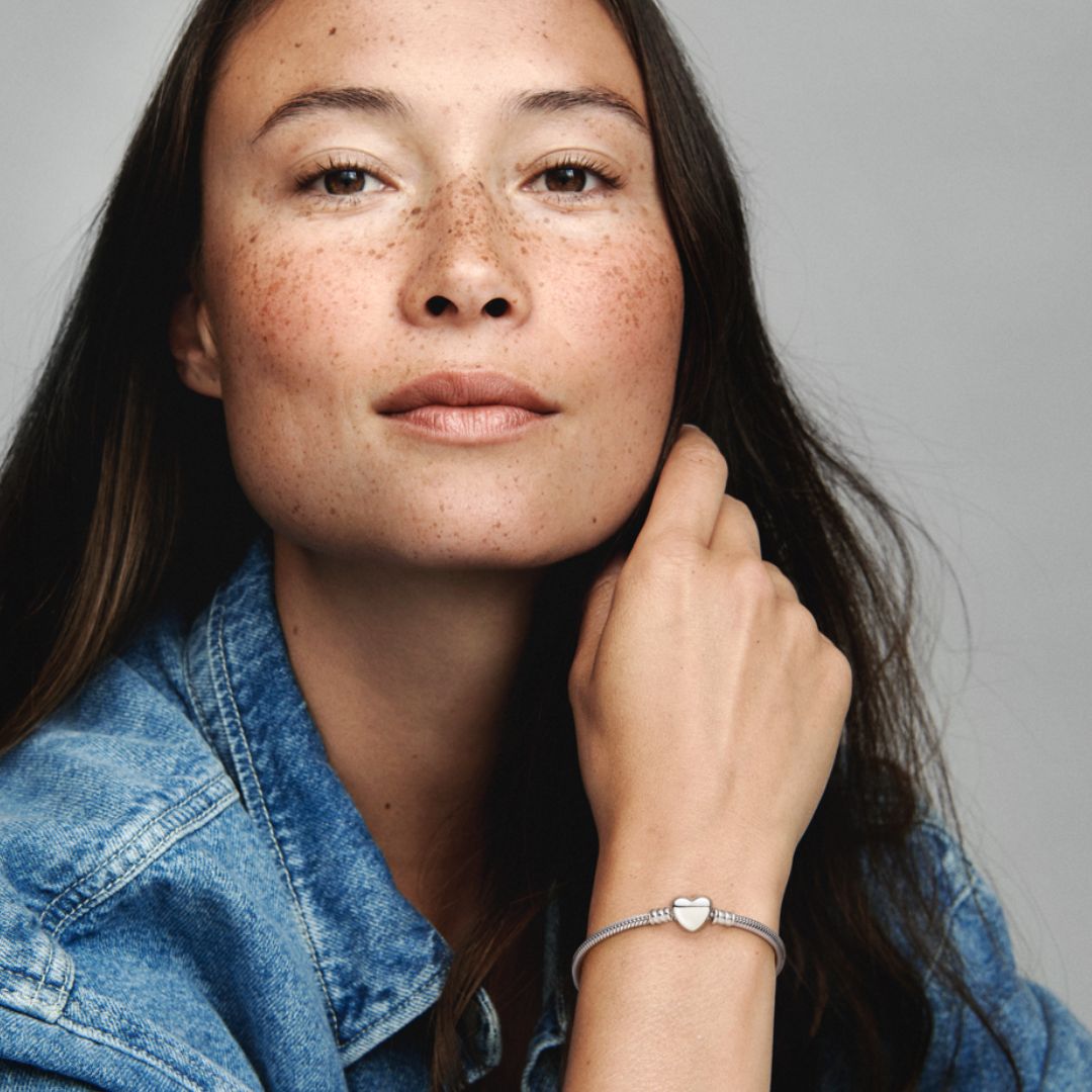 Pandora Moments Engravable Heart Clasp Snake Chain rannekoru, hopea, 599206C00