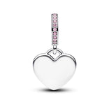 Pandora Moments Engravable Heart Pink Stone Dangle riipus, hopea, 793926C02