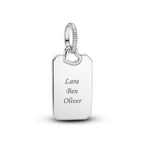 Pandora Moments Engravable Rectangle Tag riipus, hopea, 398611C00