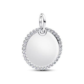 Pandora Moments Engravable Round Tag riipus, hopea, 394007C01