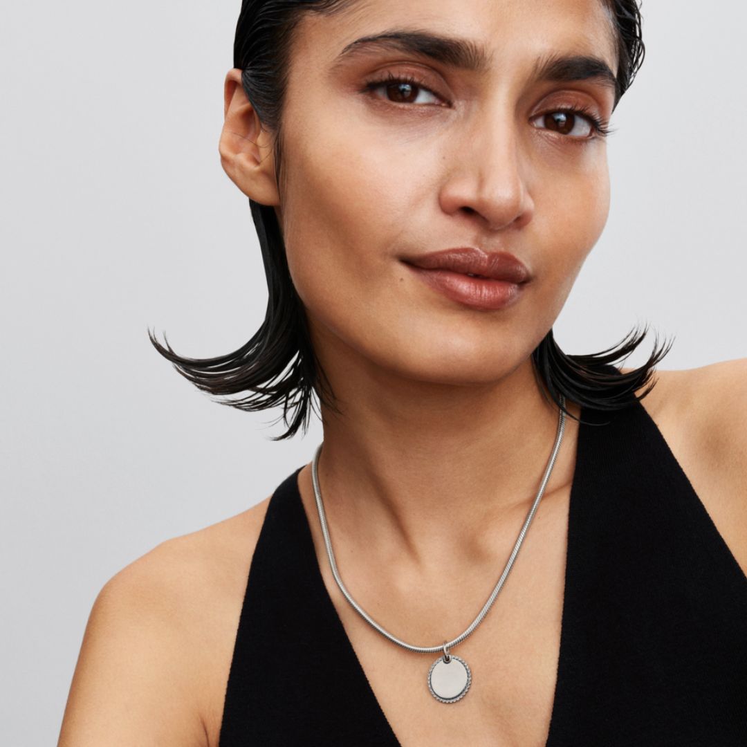 Pandora Moments Engravable Round Tag riipus, hopea, 394007C01