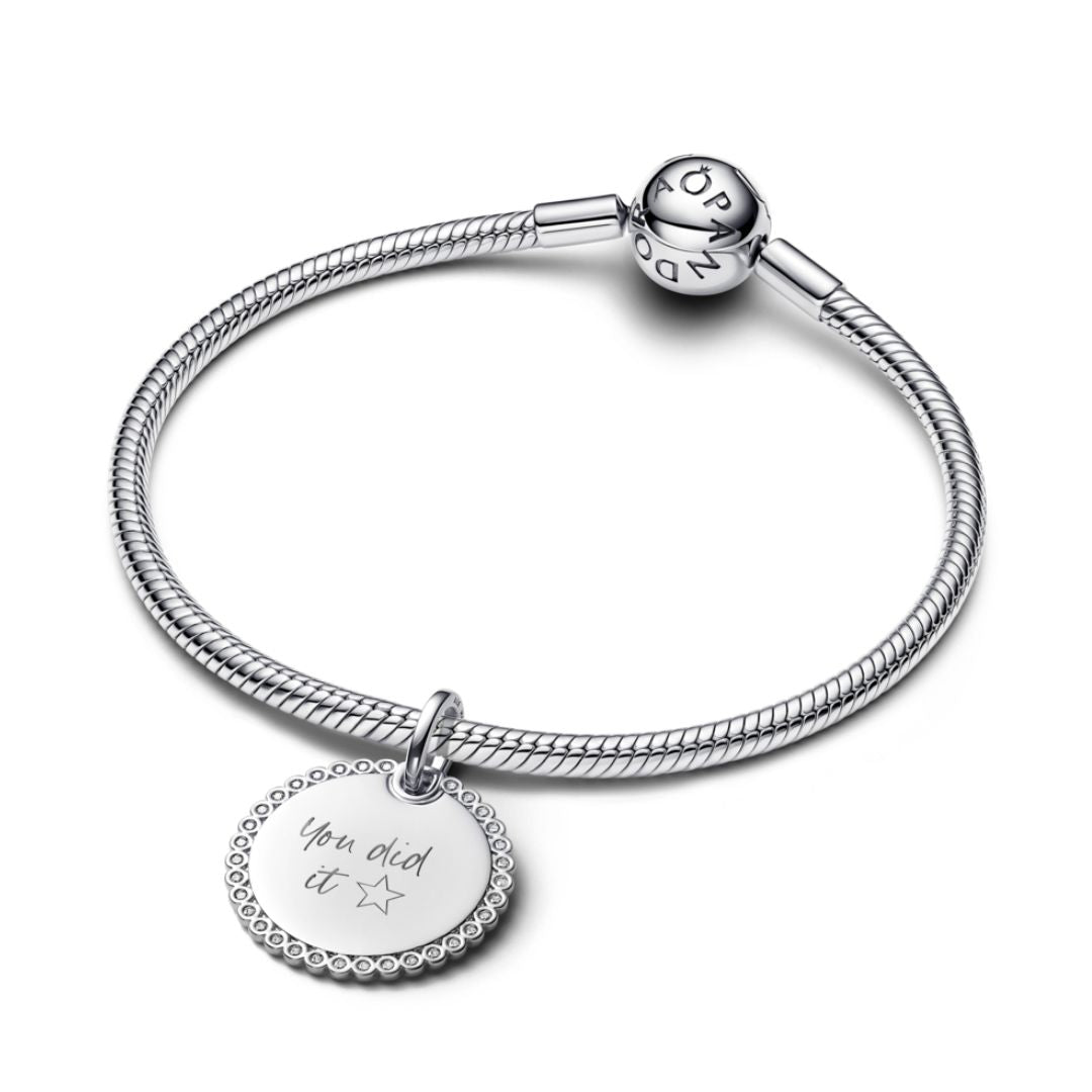 Pandora Moments Engravable Round Tag riipus, hopea, 394007C01