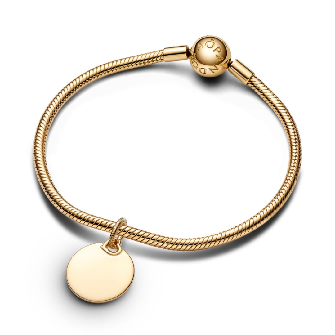 Pandora Moments Engravable Round Tag riipus, keltakullattu, 368610C00