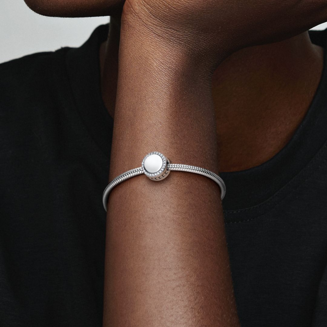 Pandora Moments Engravable Sparkling Button hela, hopea, 798747C01