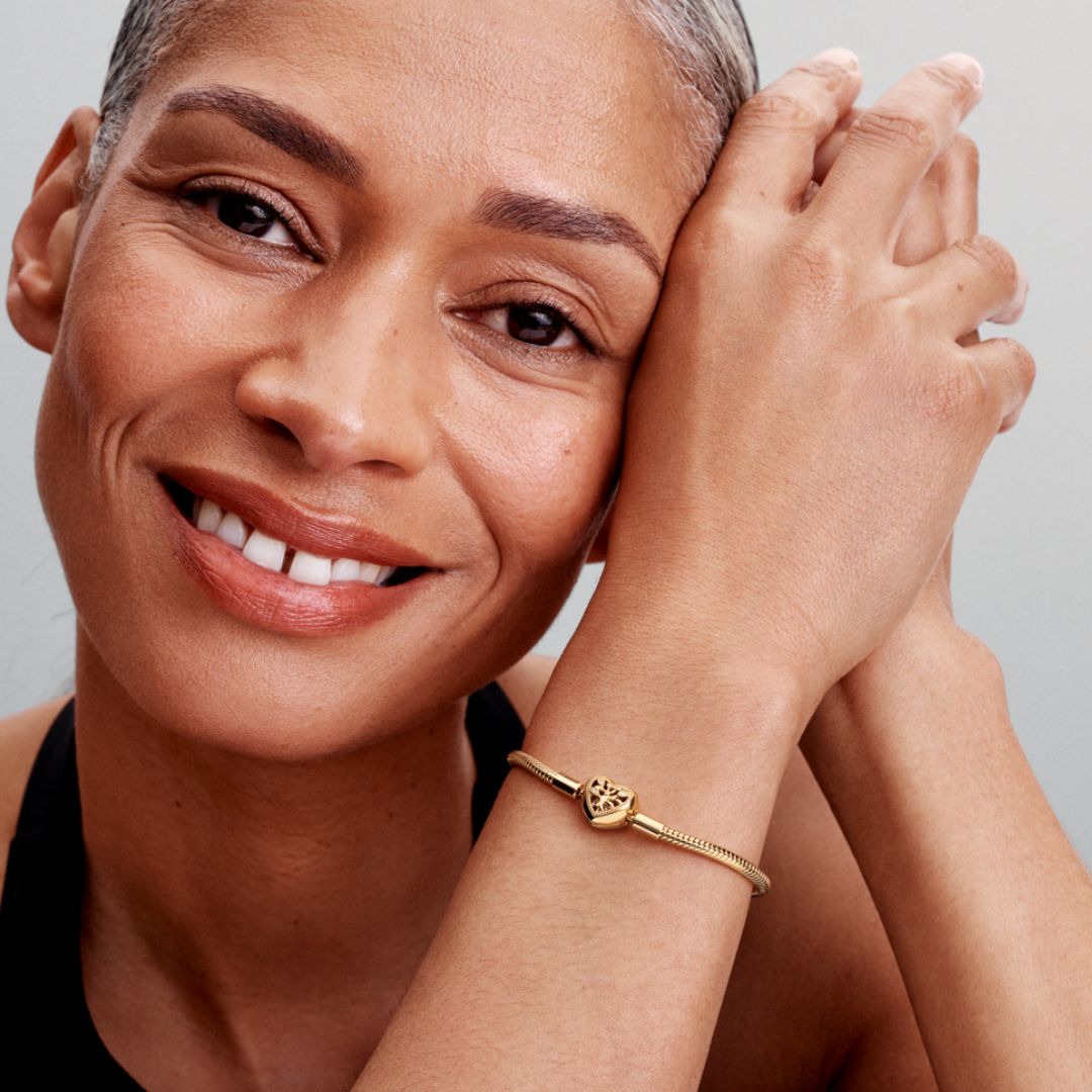 Pandora Moments Family Tree Heart Clasp Snake Chain rannekoru, keltakullattu, 563516C01