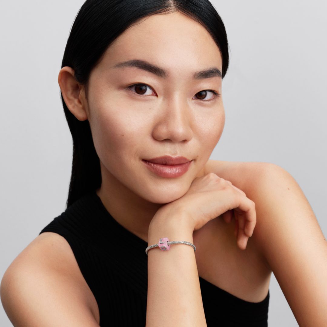 Pandora Moments Heart Clasp Faceted Snake Chain rannekoru, hopea, 594236C00