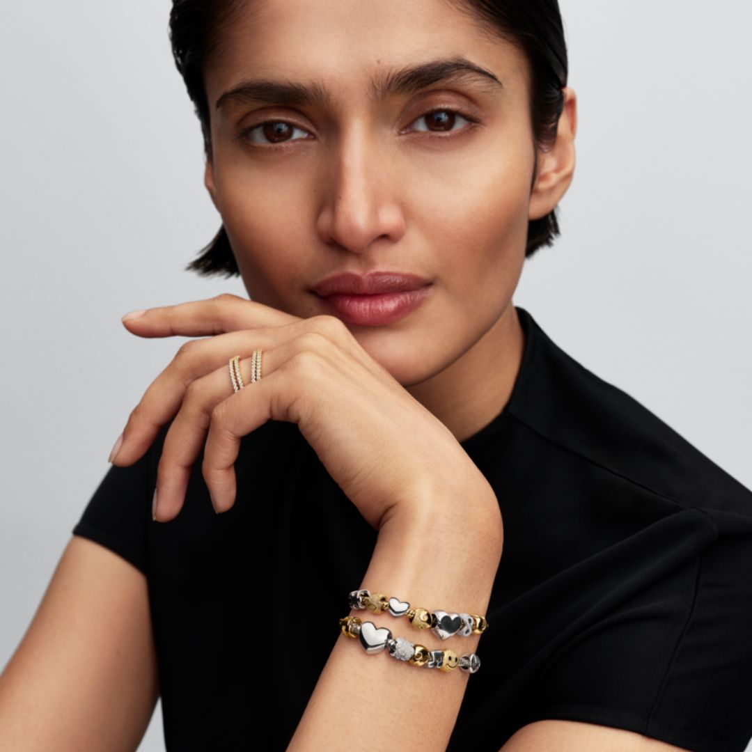 Pandora Moments Heart Clasp Faceted Snake Chain rannekoru, hopea, 594236C00