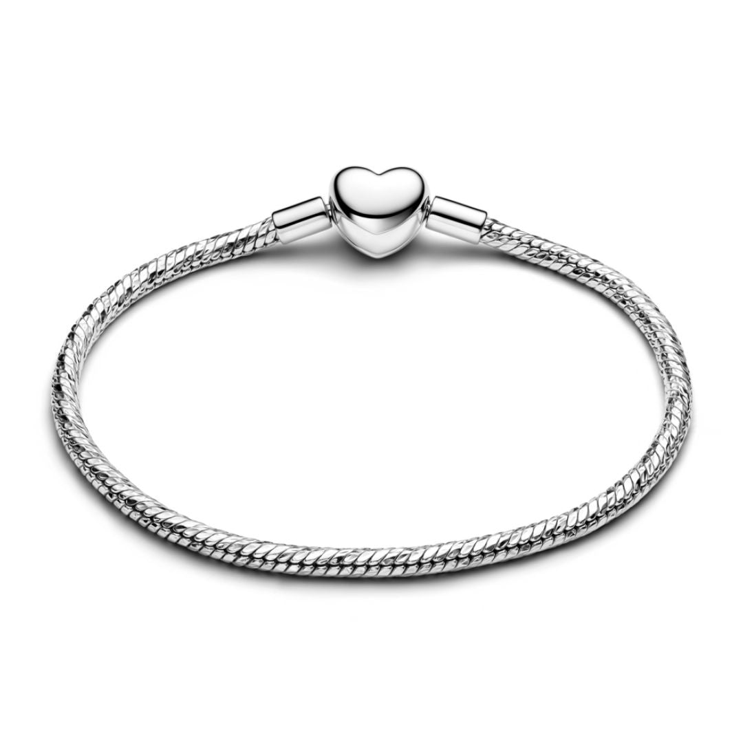 Pandora Moments Heart Clasp Faceted Snake Chain Bracelet, Silver, 5942