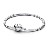 Pandora Moments Heart Clasp Snake Chain, hopea, 590719