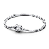 Pandora Moments Heart Clasp Snake Chain, hopea, 590719