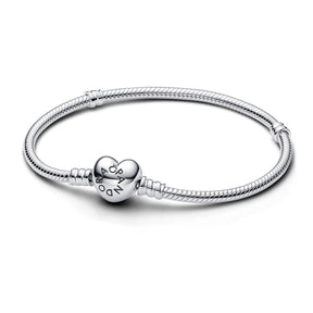Pandora Moments Heart Clasp Snake Chain, hopea, 590719