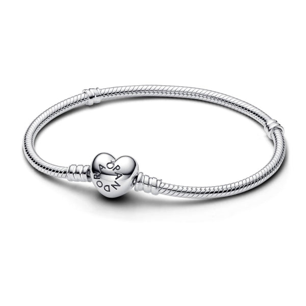 Pandora Moments Heart Clasp Snake Chain Bracelet, Silver, 594594C00