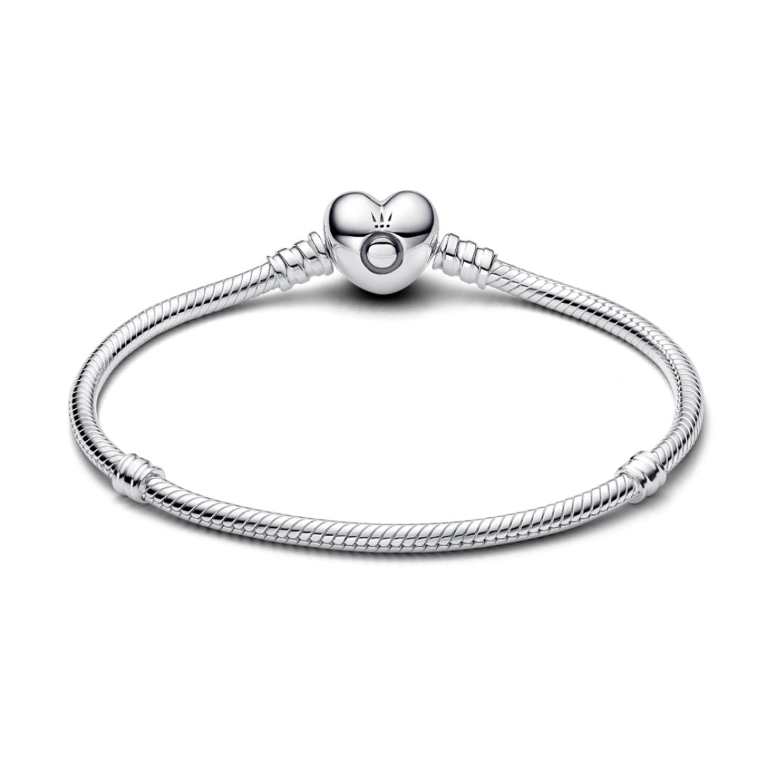 Pandora Moments Heart Clasp Snake Chain, hopea, 590719