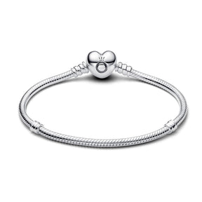 Pandora Moments Heart Clasp Snake Chain, hopea, 590719