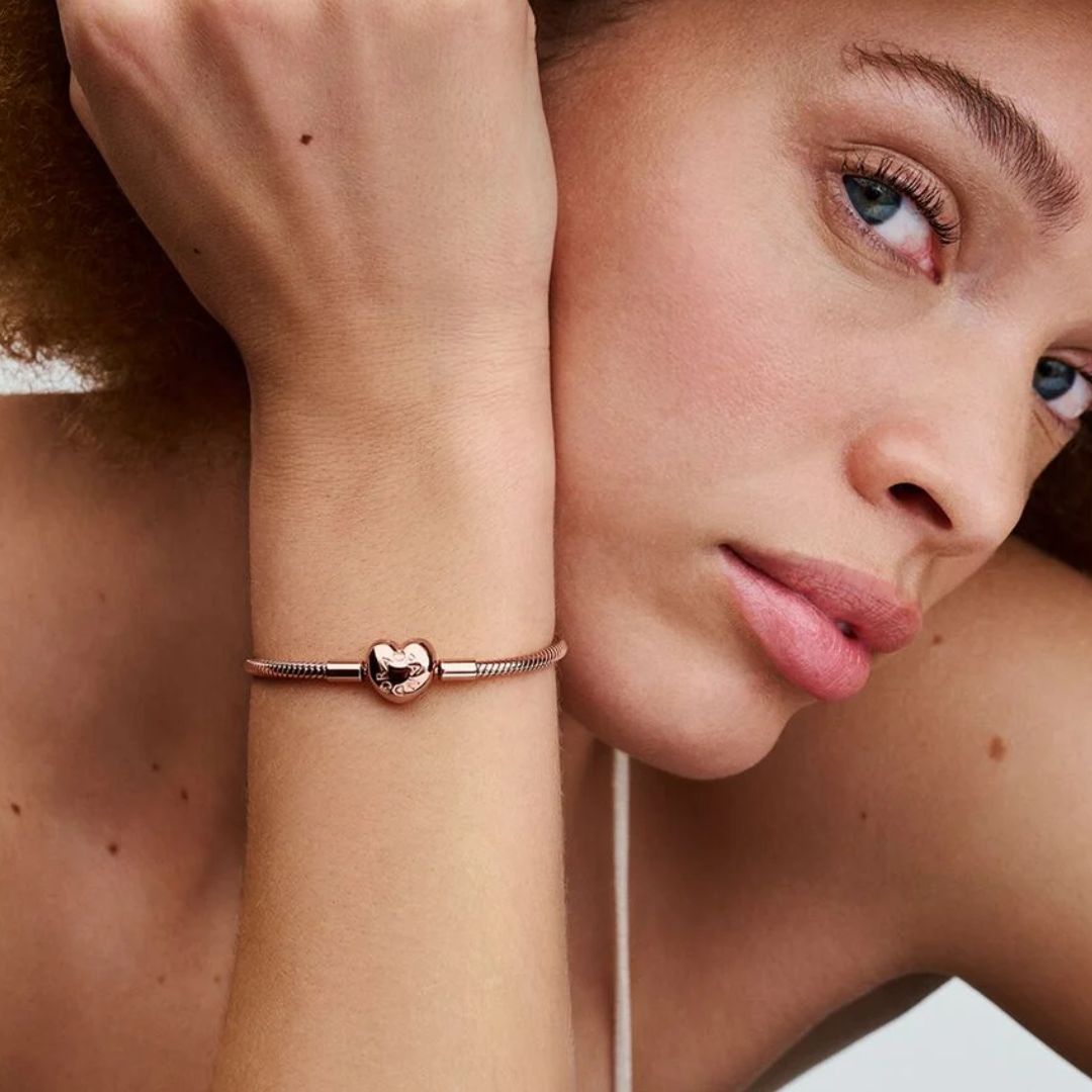Pandora Moments Heart Clasp Snake Chain rannekoru, ruusukullattu, 583050C00