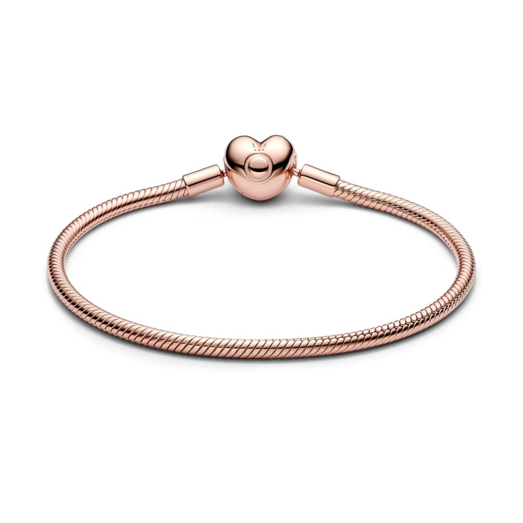 Pandora Moments Heart Clasp Snake Chain Bracelet, Rose Gold Plated, 58