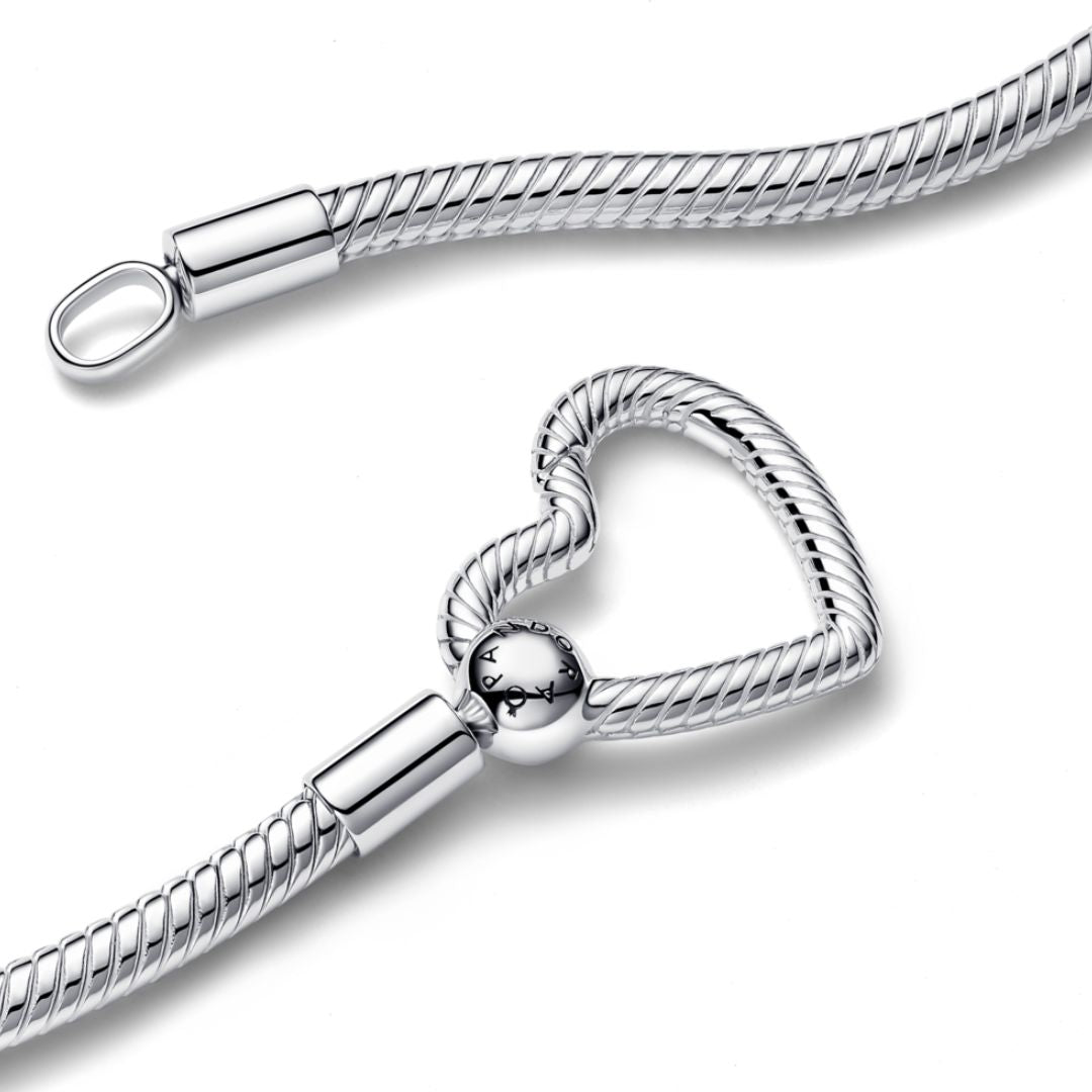 Pandora Moments Heart Closure Snake Chain Necklace, Silver, 393377C00-