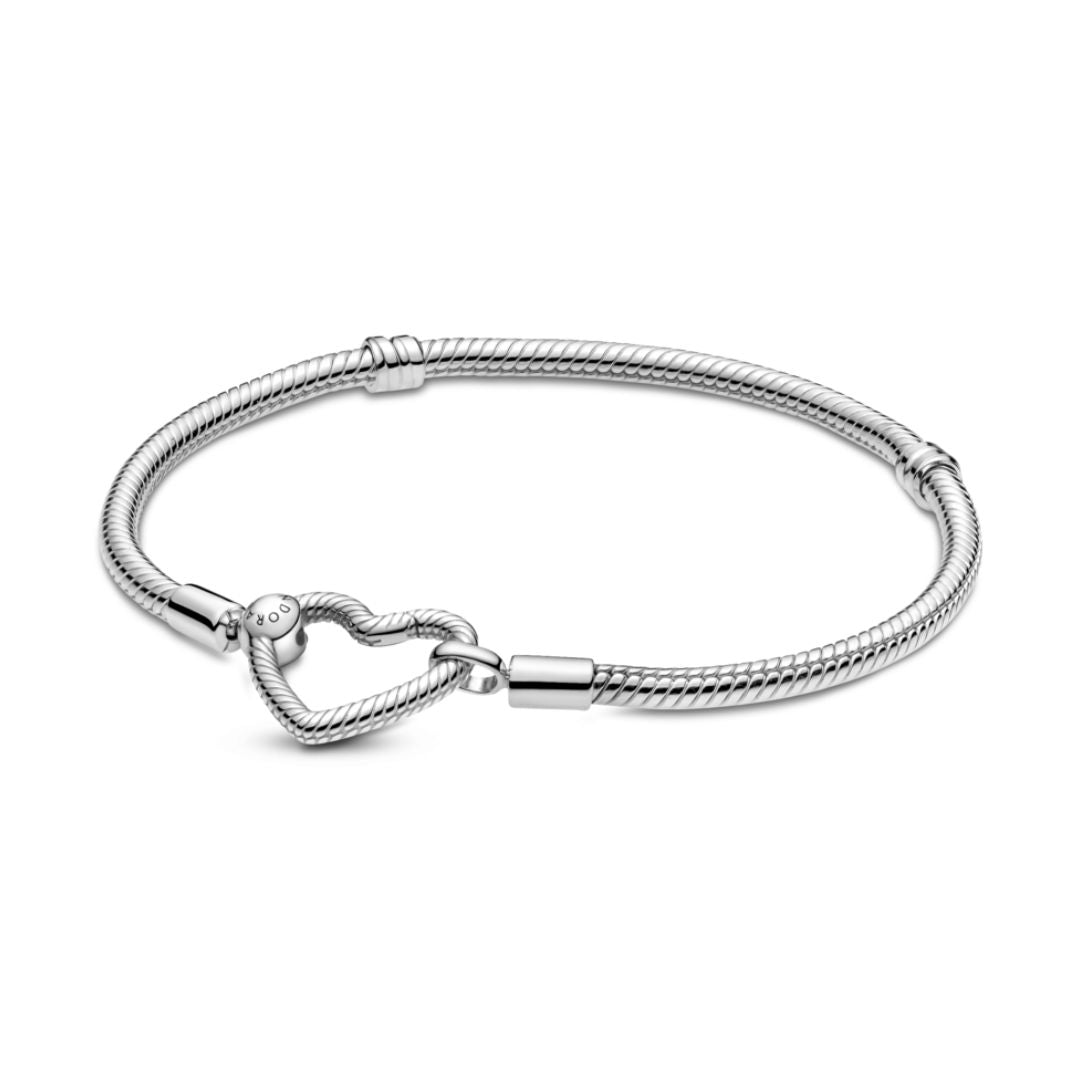 Pandora Moments Heart Closure Snake Chain Bracelet, Silver, 599539C00