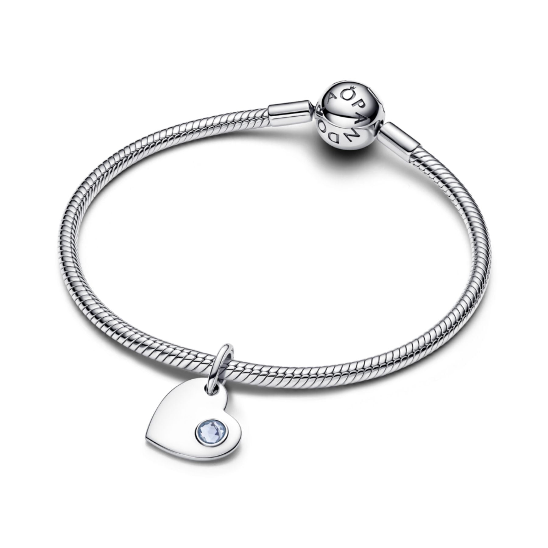 Pandora Moments March Engravable Aqua Blue Stone Heart hela, hopea, 794295C03