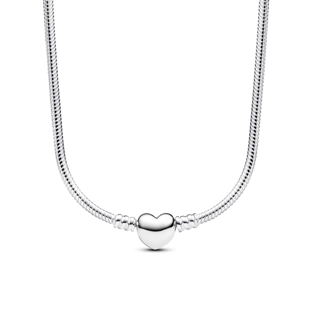 Pandora Moments Moments Heart Clasp Snake Chain kaulakoru, hopea, 393091C00-45