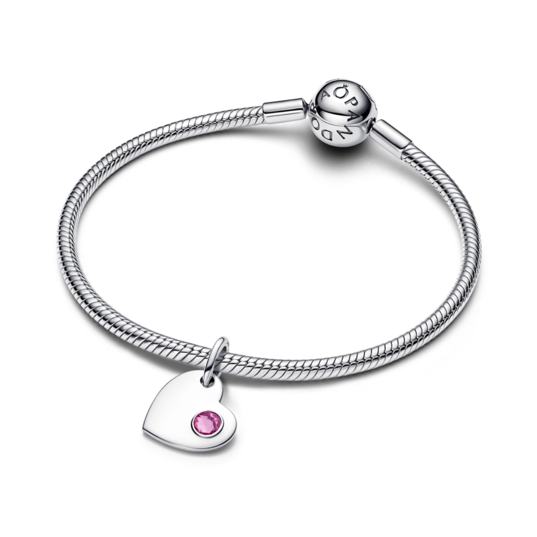 Pandora Moments October Engravable Pink Stone Heart hela, hopea, 794295C10