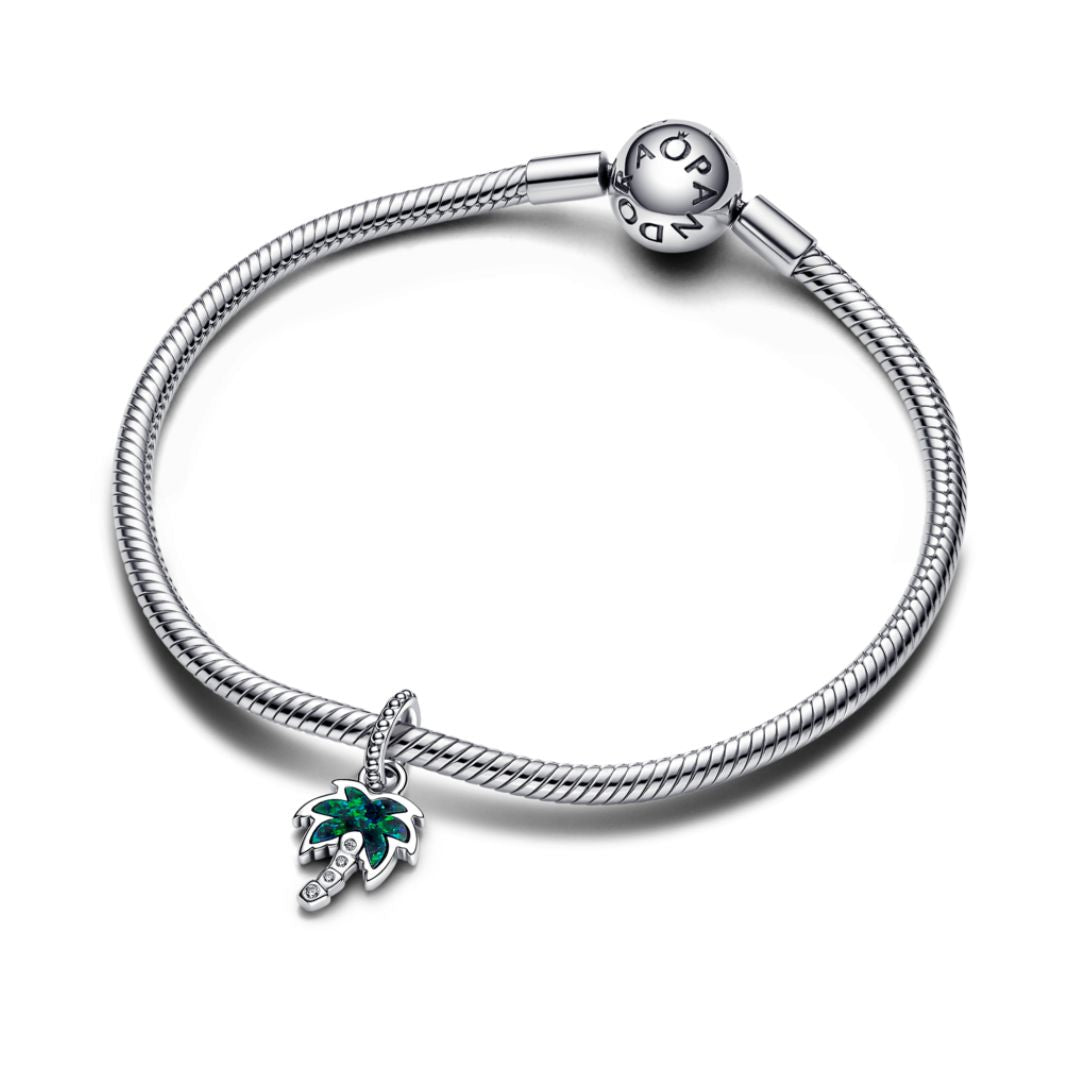 Pandora Moments Opalescent Green Palm Tree Charm, Silver, 793352C01