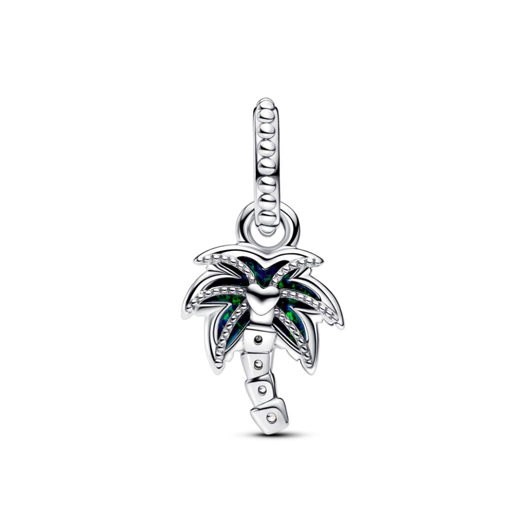 Pandora Moments Opalescent Green Palm Tree Charm, Silver, 793352C01