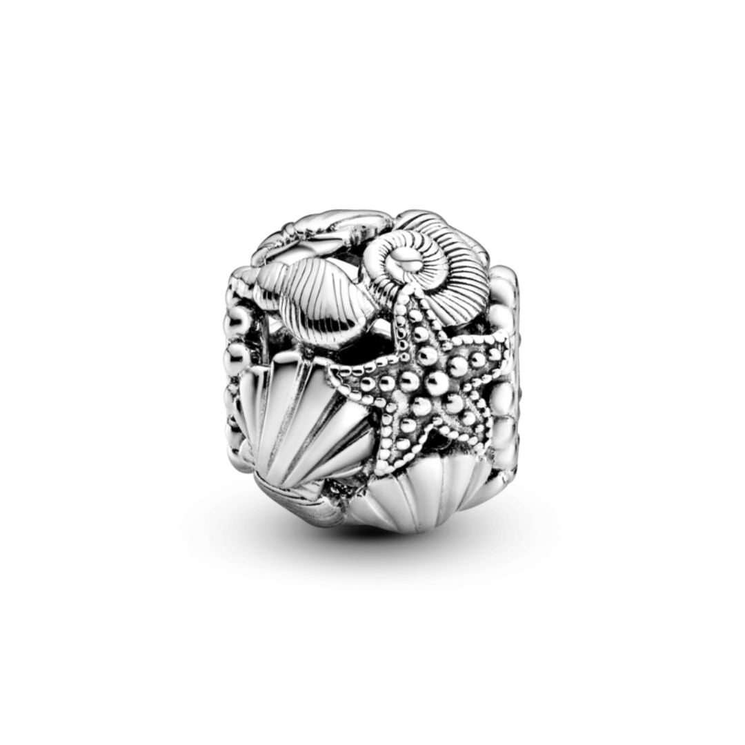 Pandora Moments Openwork Starfish, Shells & Hearts Charm, Silver, 7989